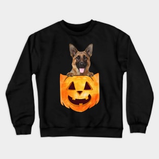 German Shepherd Dog In Pumpkin Pocket Halloween Crewneck Sweatshirt